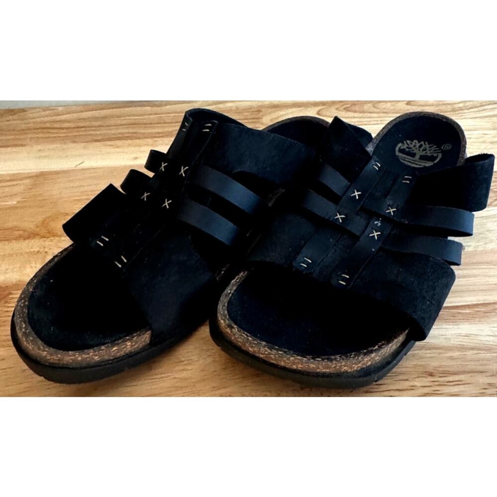 Timberland Women's Comforia Leather Ameela Slides Upper Straps Black Size 8